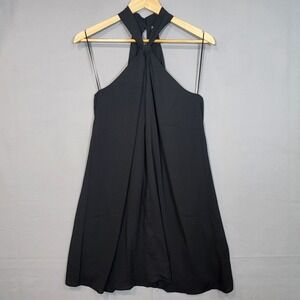 Krisa Halter Mini Dress Black Twist Neck‎ Draped Front Women Size M NEW